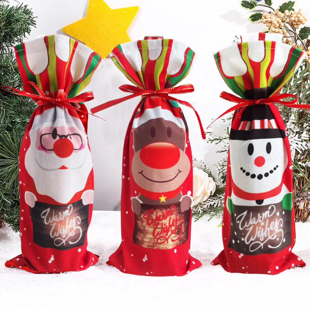 Christmas Santa Claus Snowman Red Wine Bottle Set — feature 8