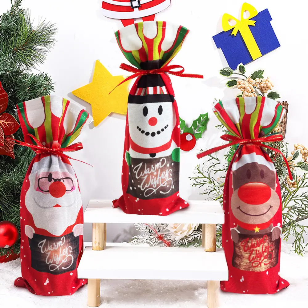 Christmas Santa Claus Snowman Red Wine Bottle Set — feature 9