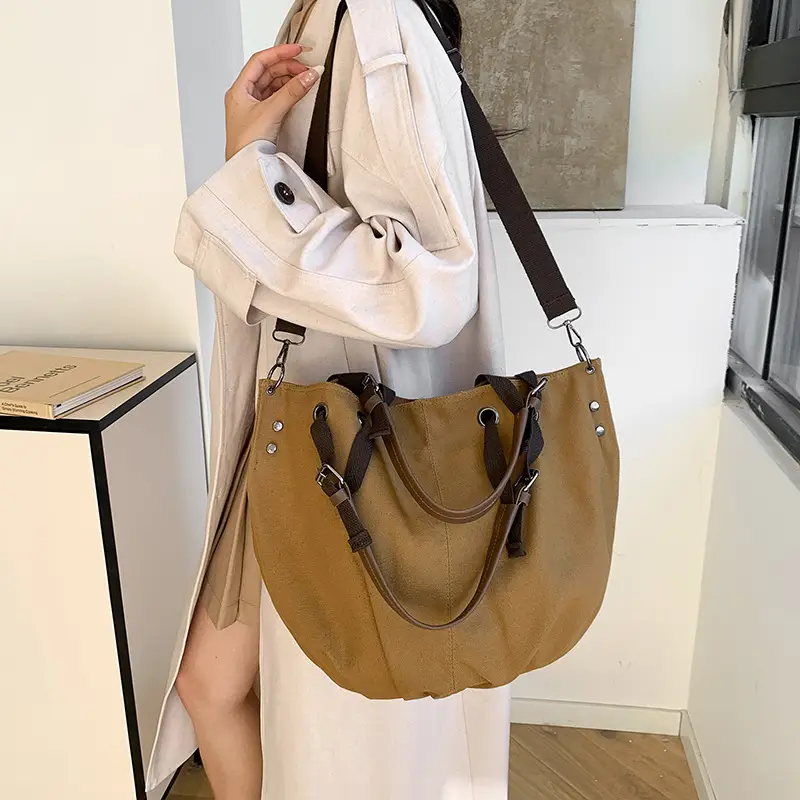 2024 Autumn Japanese Tote Bag Canvas Large Capacity Brown - Image 3