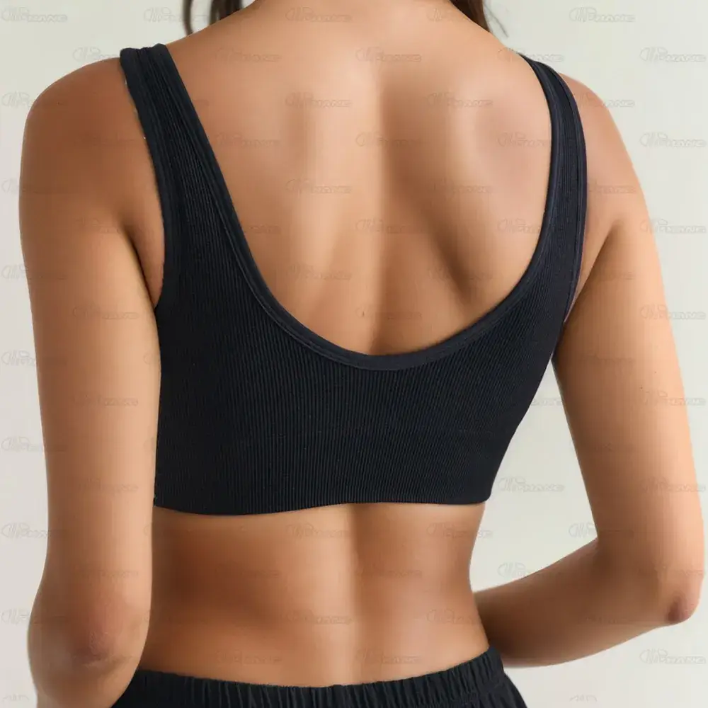 Black Seamless Knitted Bra for Women Back View