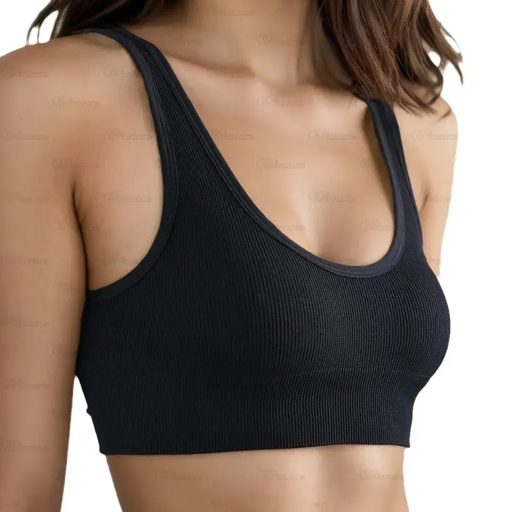 Black Seamless Knitted Bra for Women Back View