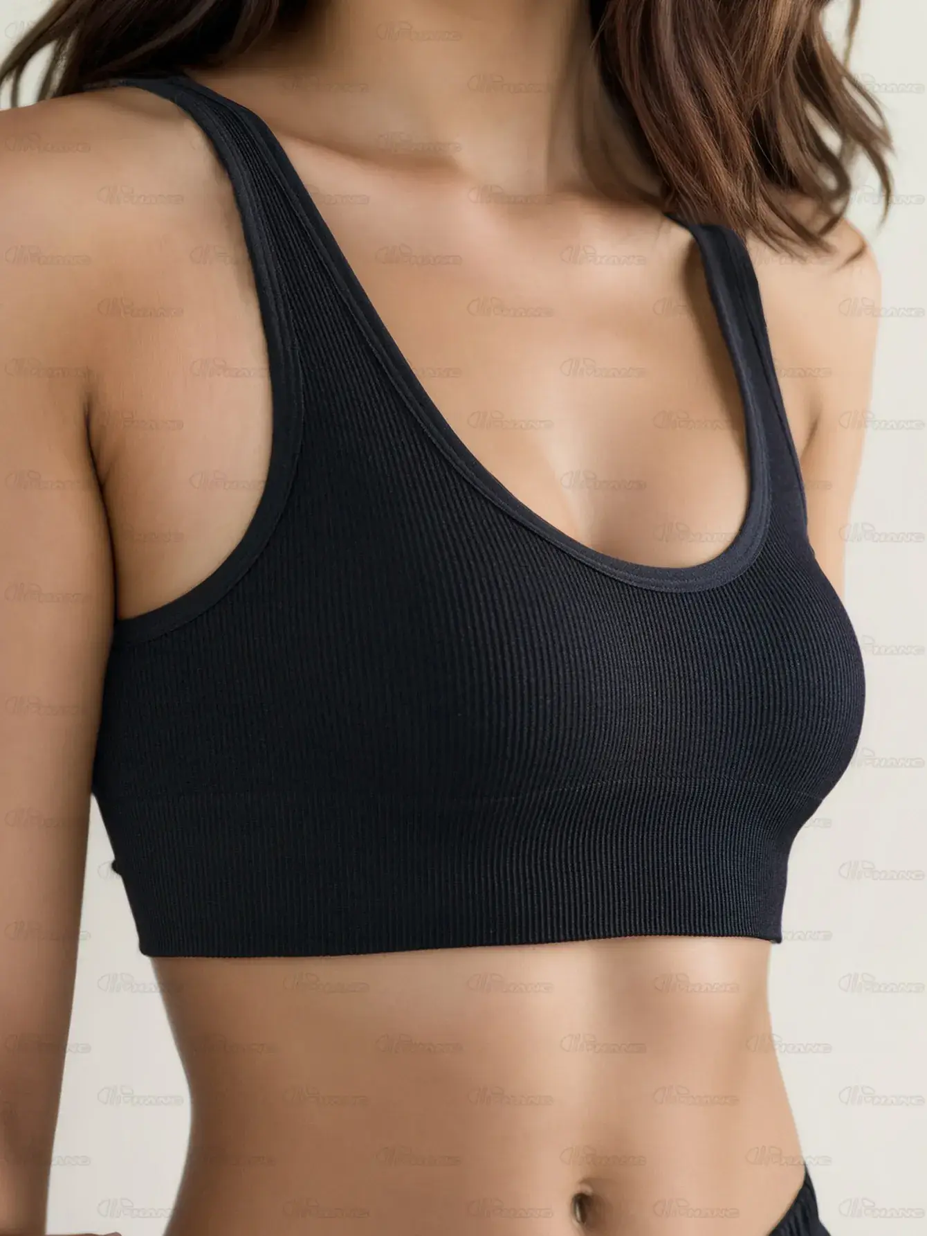 Black Seamless Knitted Bra for Women Back View — feature 10