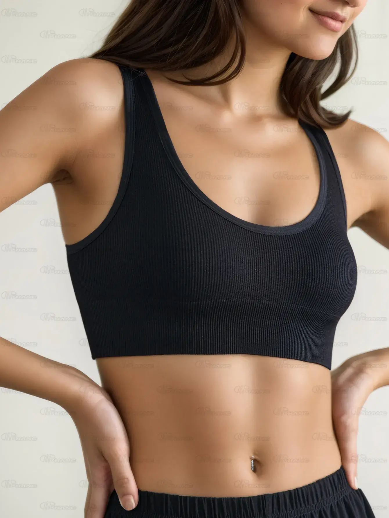 Black Seamless Knitted Bra for Women Back View — feature 5