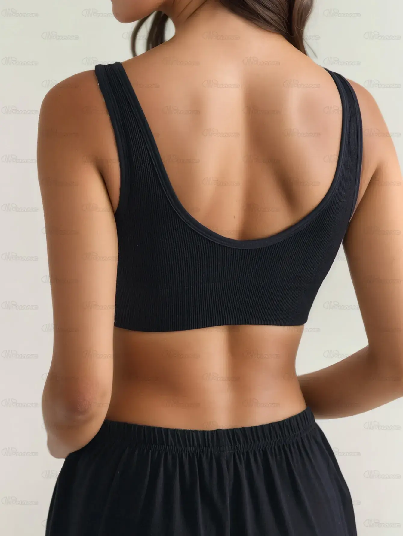 Black Seamless Knitted Bra for Women Back View — feature 6