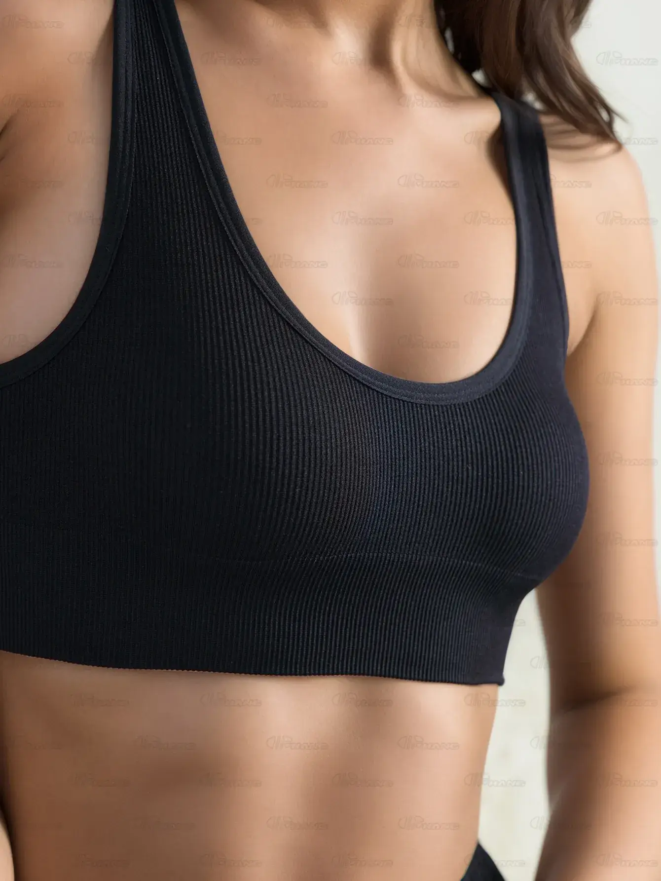 Black Seamless Knitted Bra for Women Back View — feature 7