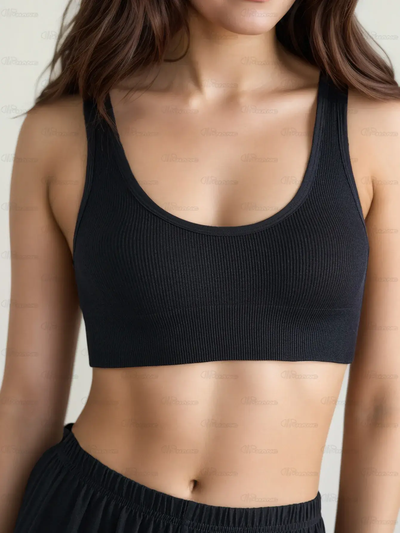 Black Seamless Knitted Bra for Women Back View — feature 8
