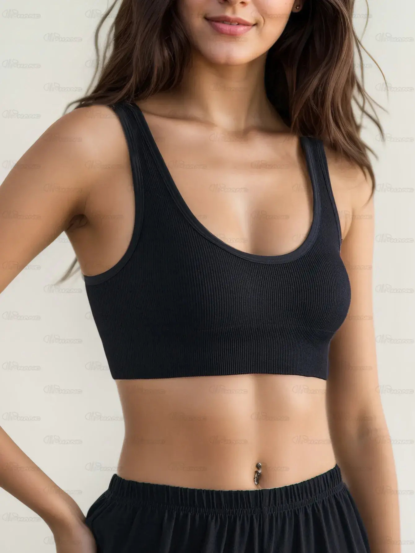Black Seamless Knitted Bra for Women Back View — feature 9