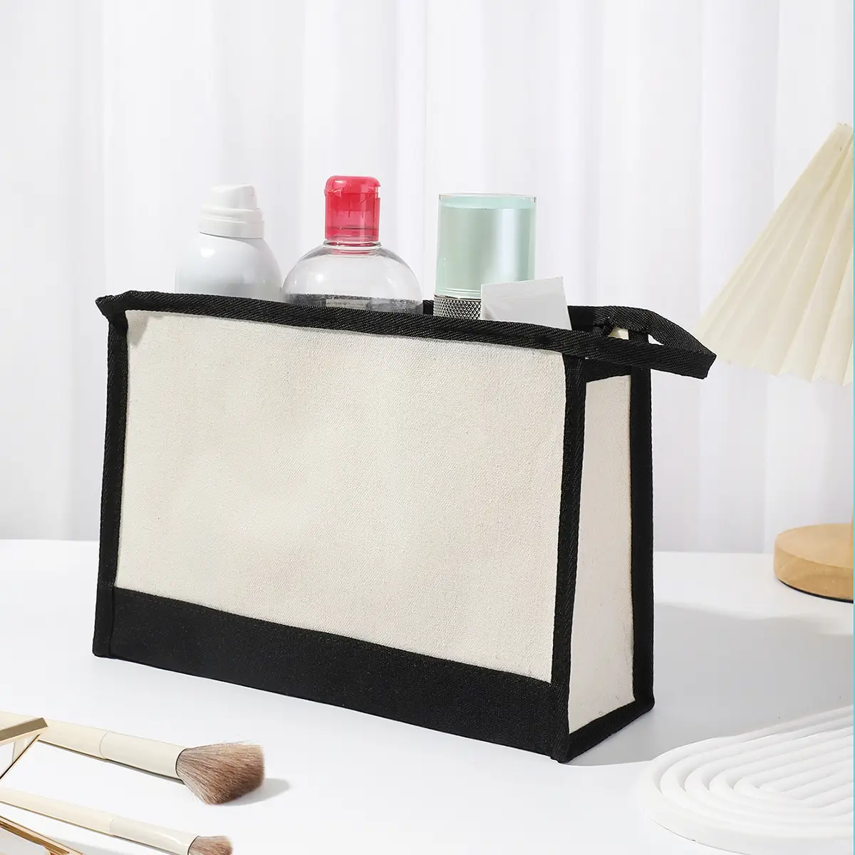 Canvas Shoulder Bag & Cosmetic Case Set Yellow - Image 60