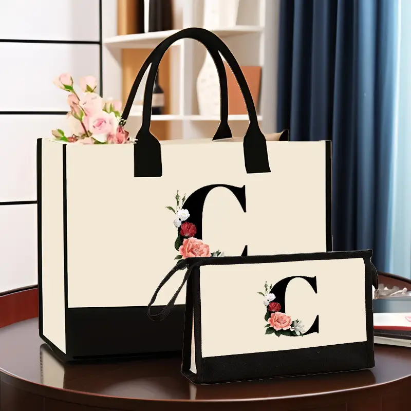 Canvas Shoulder Bag & Cosmetic Case Set Yellow — feature 13