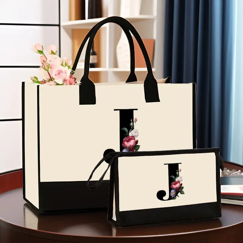 Canvas Shoulder Bag & Cosmetic Case Set Yellow — feature 15
