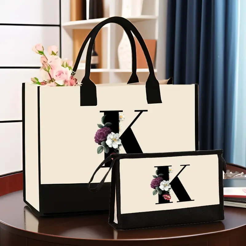 Canvas Shoulder Bag & Cosmetic Case Set Yellow — feature 16