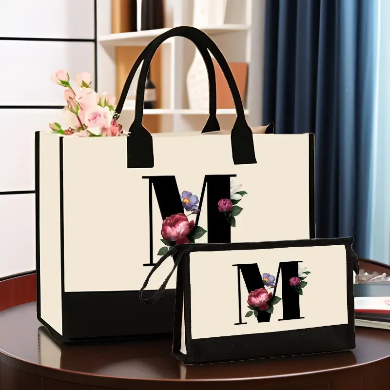 Canvas Shoulder Bag & Cosmetic Case Set Yellow — feature 18