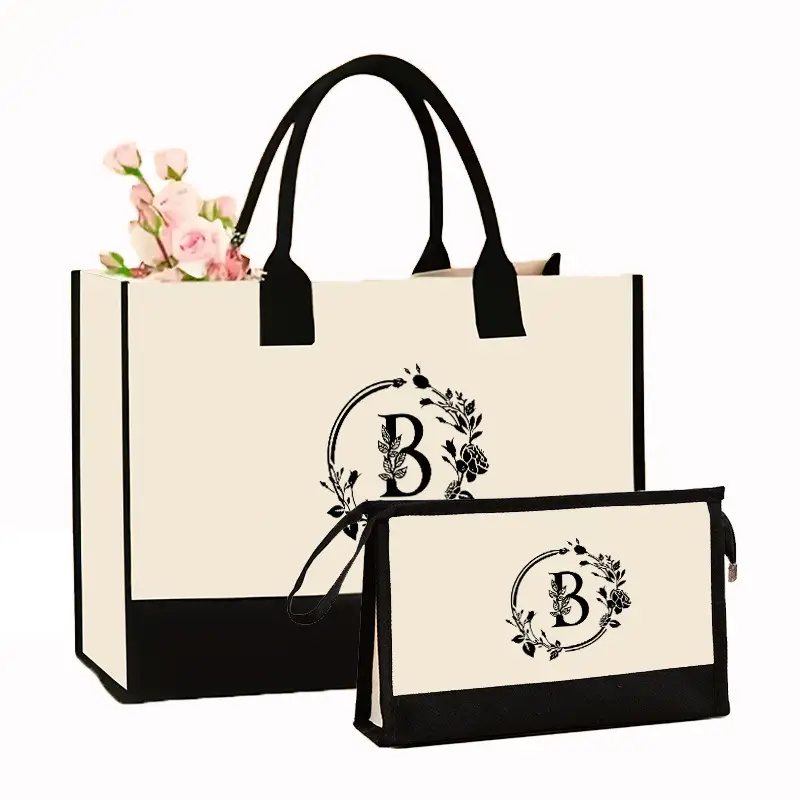 Canvas Shoulder Bag & Cosmetic Case Set Yellow — feature 19