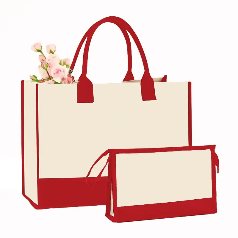 Canvas Shoulder Bag & Cosmetic Case Set Yellow - Image 3