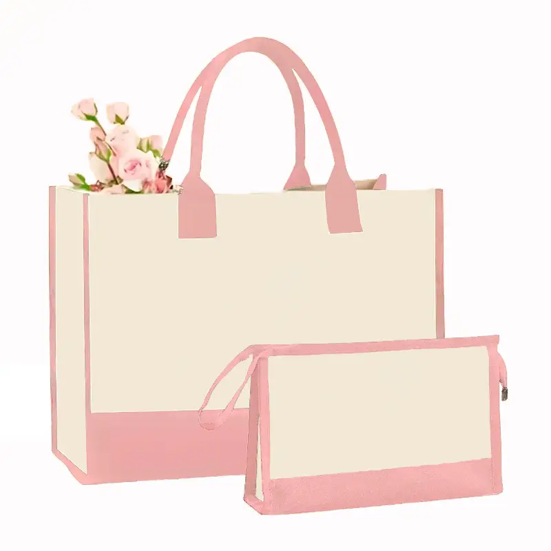 Canvas Shoulder Bag & Cosmetic Case Set Yellow - Image 4