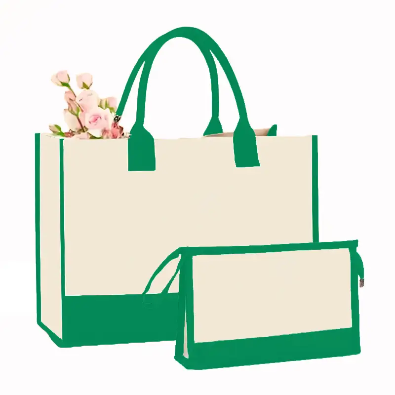 Canvas Shoulder Bag & Cosmetic Case Set Yellow - Image 5