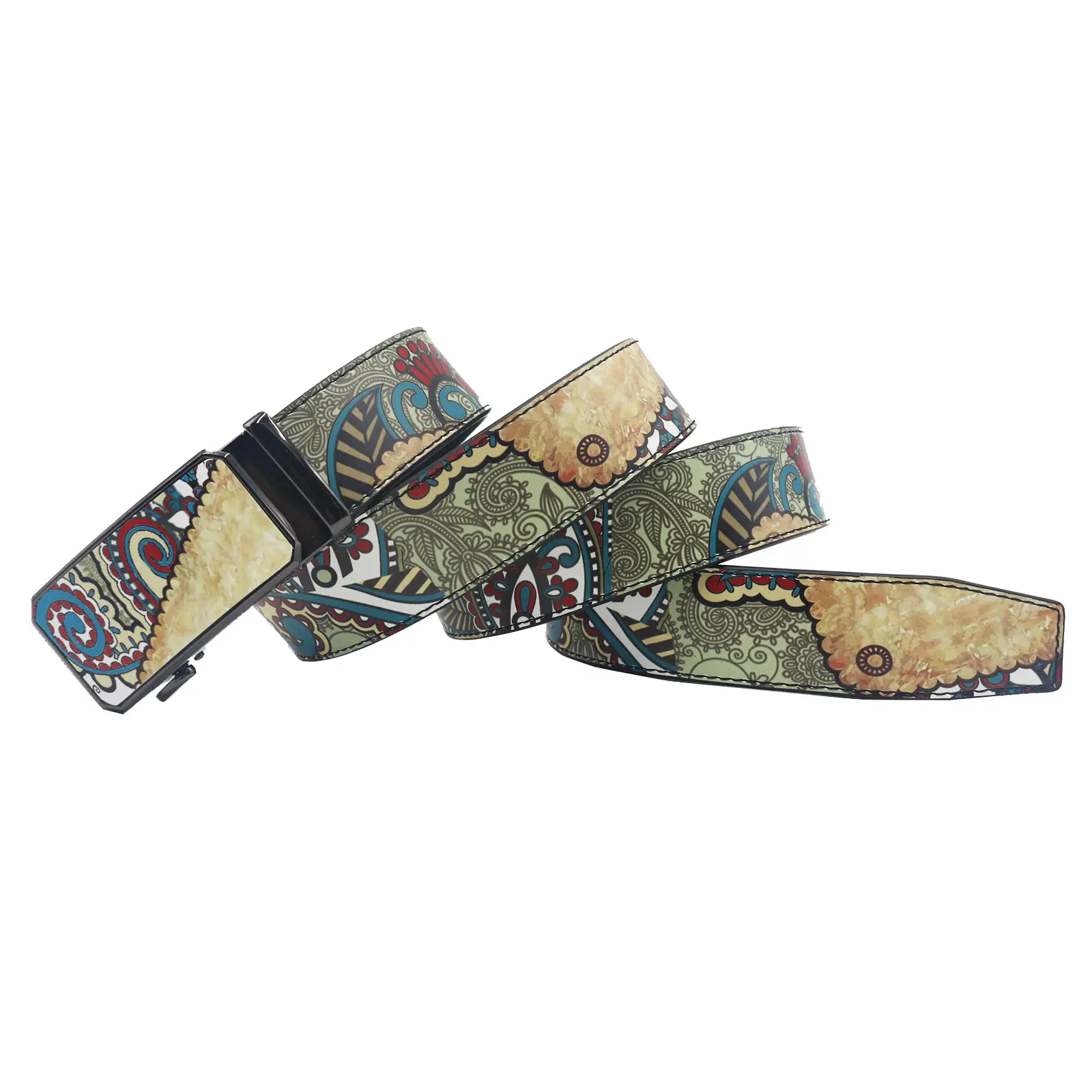 Retro Cross-Country Print Belt with Automatic Buckle — feature 1