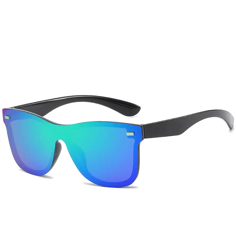 Trendy Blue Mirror Sunglasses One-Piece Frame - Image 10