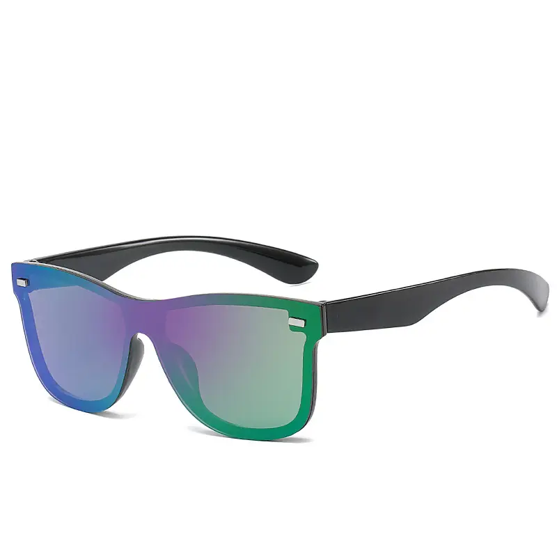 Trendy Blue Mirror Sunglasses One-Piece Frame - Image 11