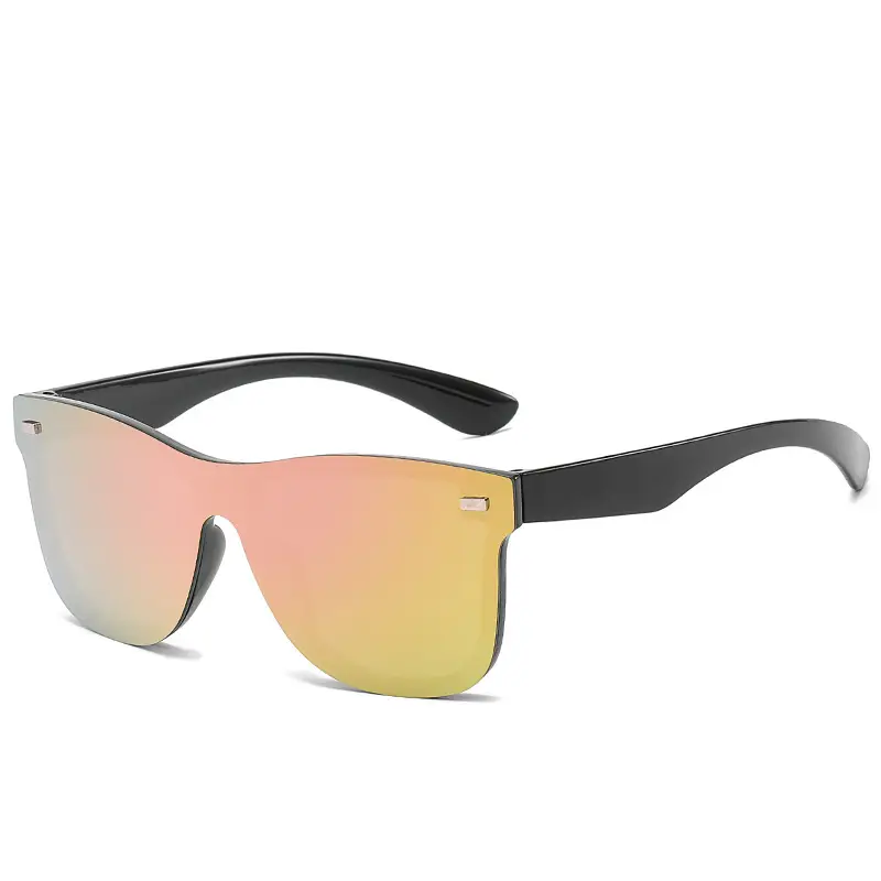Trendy Blue Mirror Sunglasses One-Piece Frame - Image 12
