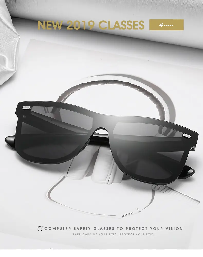 Trendy Blue Mirror Sunglasses One-Piece Frame β feature 1