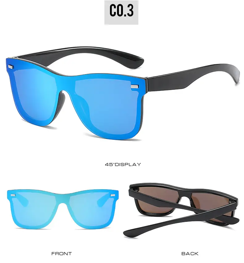 Trendy Blue Mirror Sunglasses One-Piece Frame β feature 11