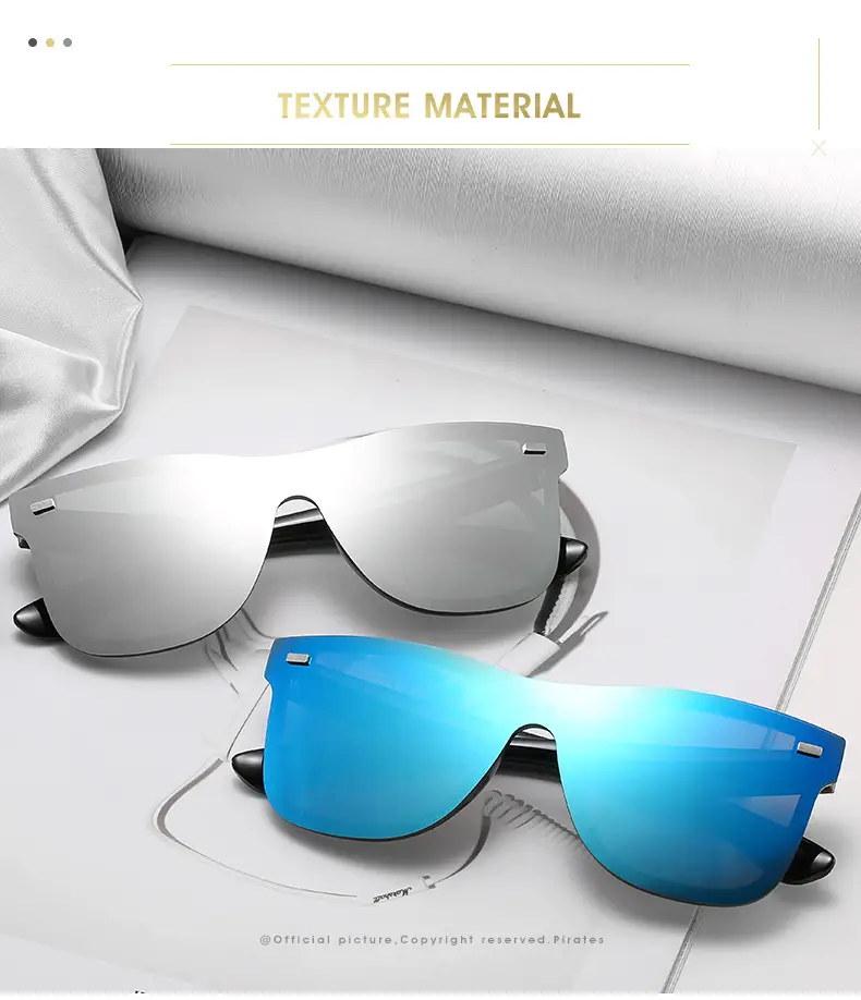 Trendy Blue Mirror Sunglasses One-Piece Frame β feature 2