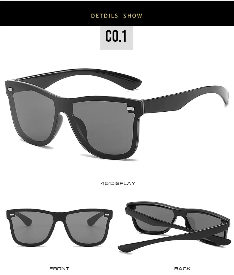 Trendy Blue Mirror Sunglasses One-Piece Frame β feature 9