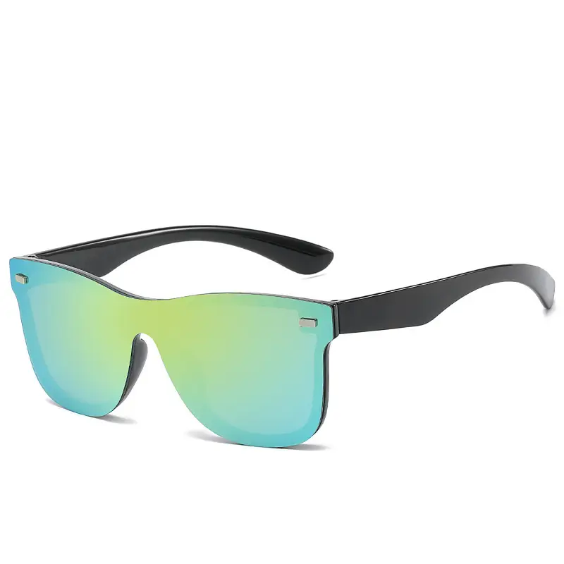 Trendy Blue Mirror Sunglasses One-Piece Frame - Image 2