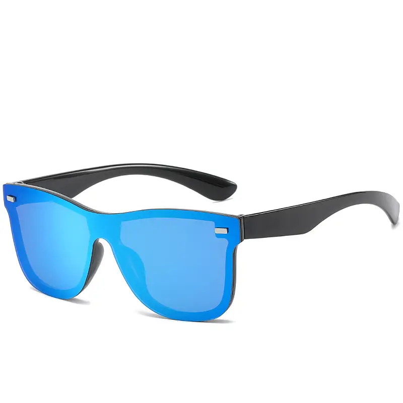 Trendy Blue Mirror Sunglasses One-Piece Frame - Image 3