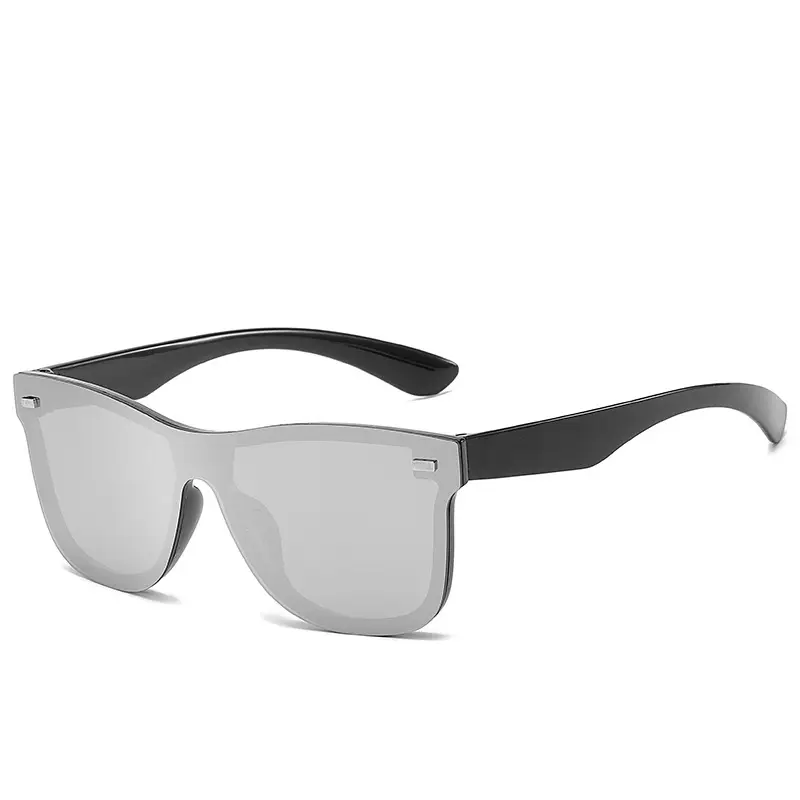 Trendy Blue Mirror Sunglasses One-Piece Frame - Image 7