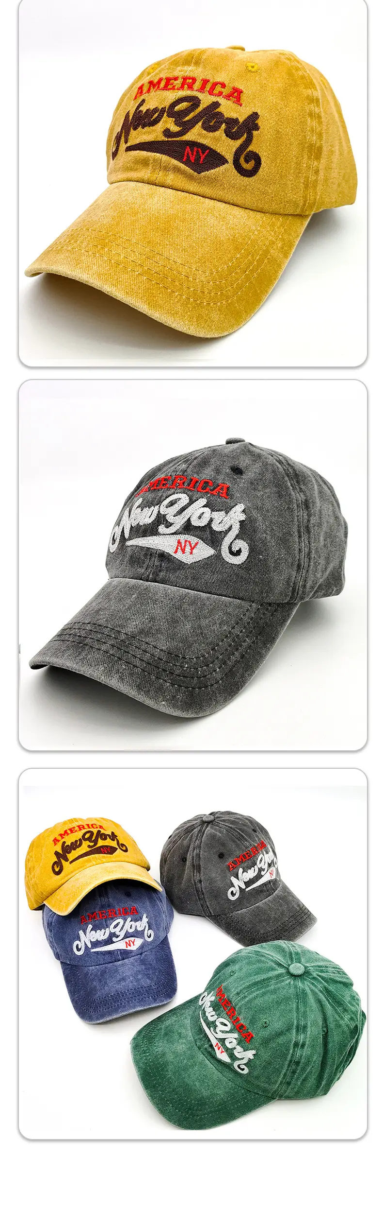 Vintage Washed Denim Cap America New York Embroidered — feature 8