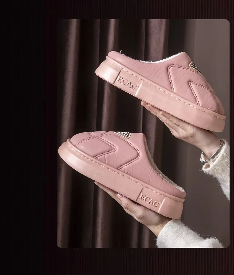2024 Winter Fleece Lined Slippers Red Grey Female — feature 14