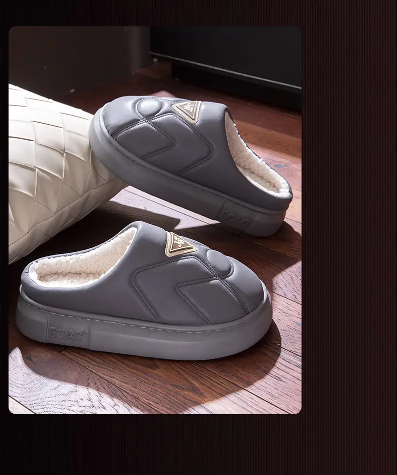 2024 Winter Fleece Lined Slippers Red Grey Female — feature 15