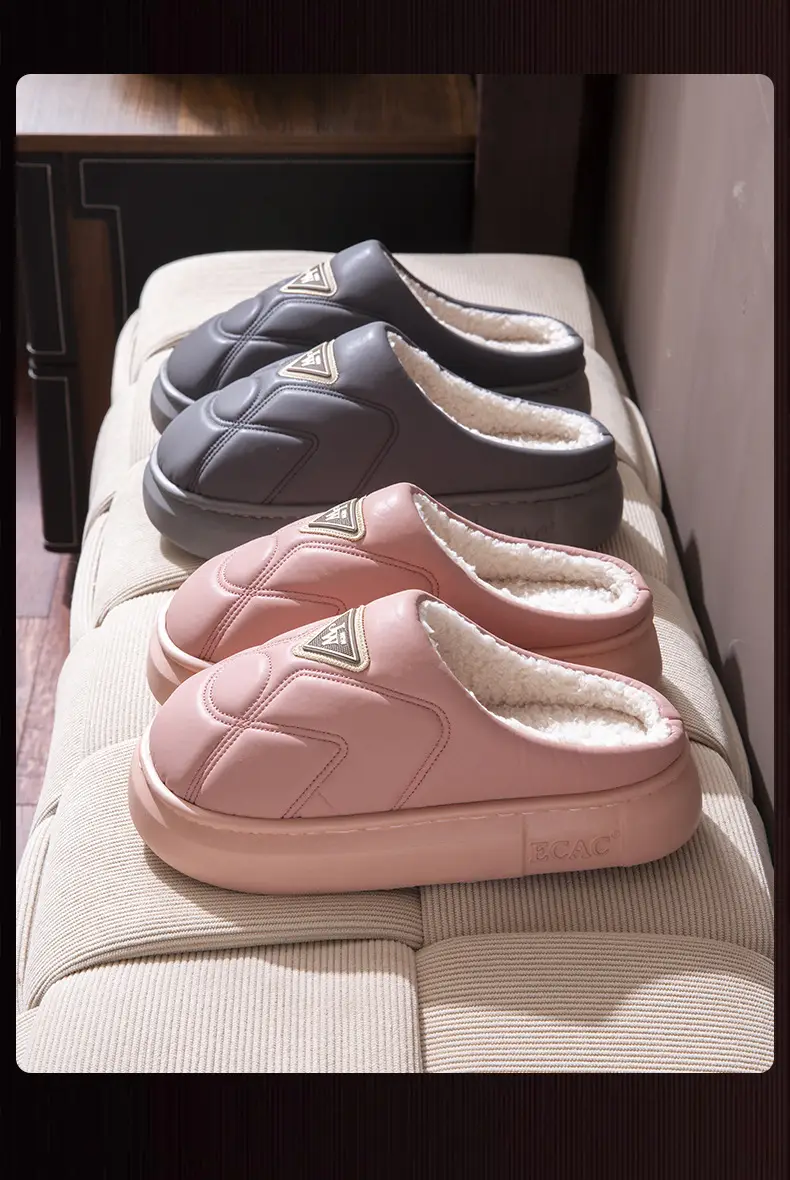 2024 Winter Fleece Lined Slippers Red Grey Female — feature 16