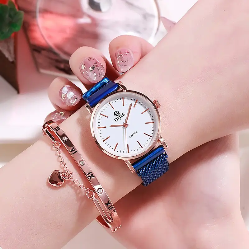 Korean Style Quartz Watch for Women Rose Gold Black Strap - Image 4