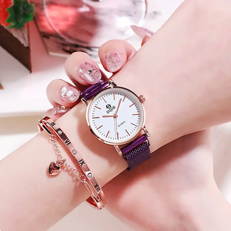 Korean Style Quartz Watch for Women Rose Gold Black Strap - Image 3