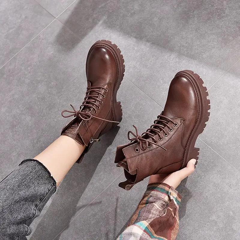 Boots for Women 2025 Autum New Thick Heel Medium Heel Short Boots Side Zipper British Style Women's Fashion Motorcycle Boots - Image 4