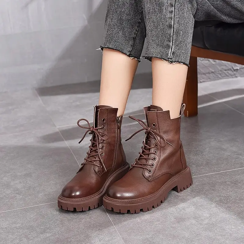 Boots for Women 2025 Autum New Thick Heel Medium Heel Short Boots Side Zipper British Style Women's Fashion Motorcycle Boots - Image 2