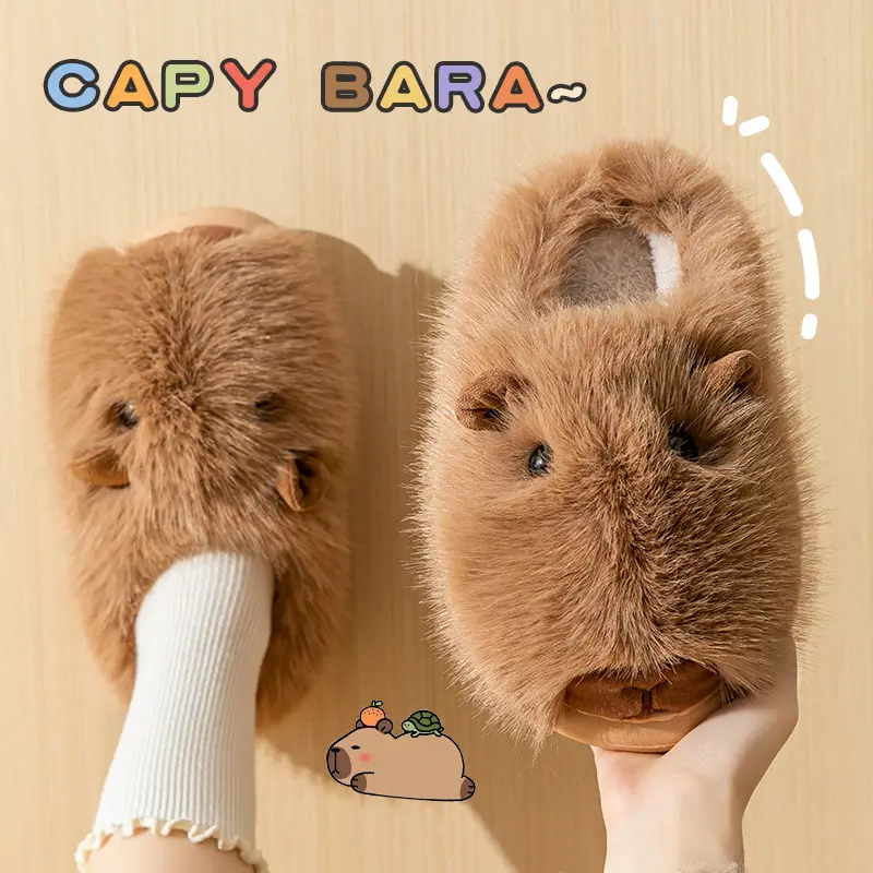 2025 New Cotton Slippers for Women, Winter Fashion, Cute Capybara Cartoon, Indoor Home Plush Thick-Soled Warm Slippers - Image 3