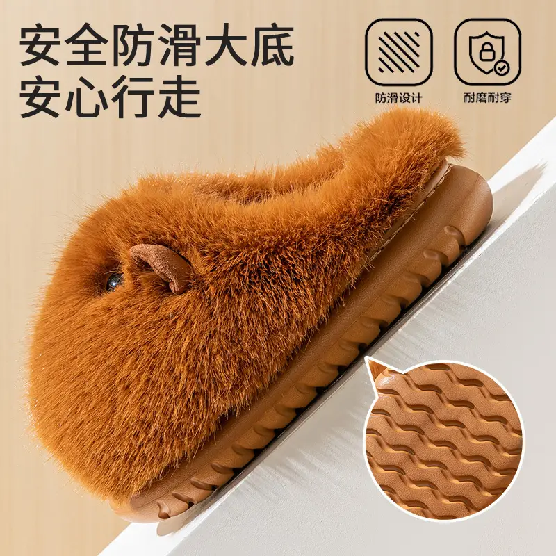 2025 New Cotton Slippers for Women, Winter Fashion, Cute Capybara Cartoon, Indoor Home Plush Thick-Soled Warm Slippers - Image 4