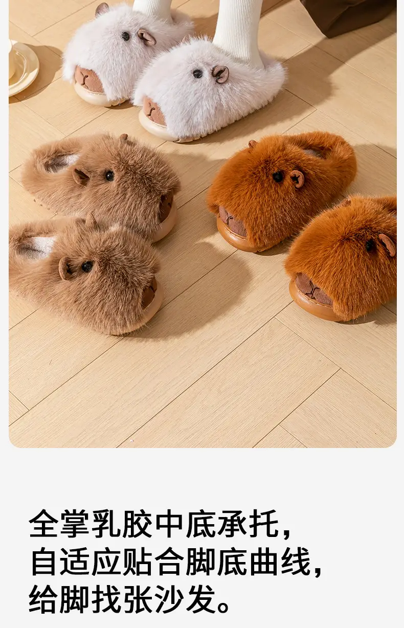 2025 New Cotton Slippers for Women, Winter Fashion, Cute Capybara Cartoon, Indoor Home Plush Thick-Soled Warm Slippers — feature 10