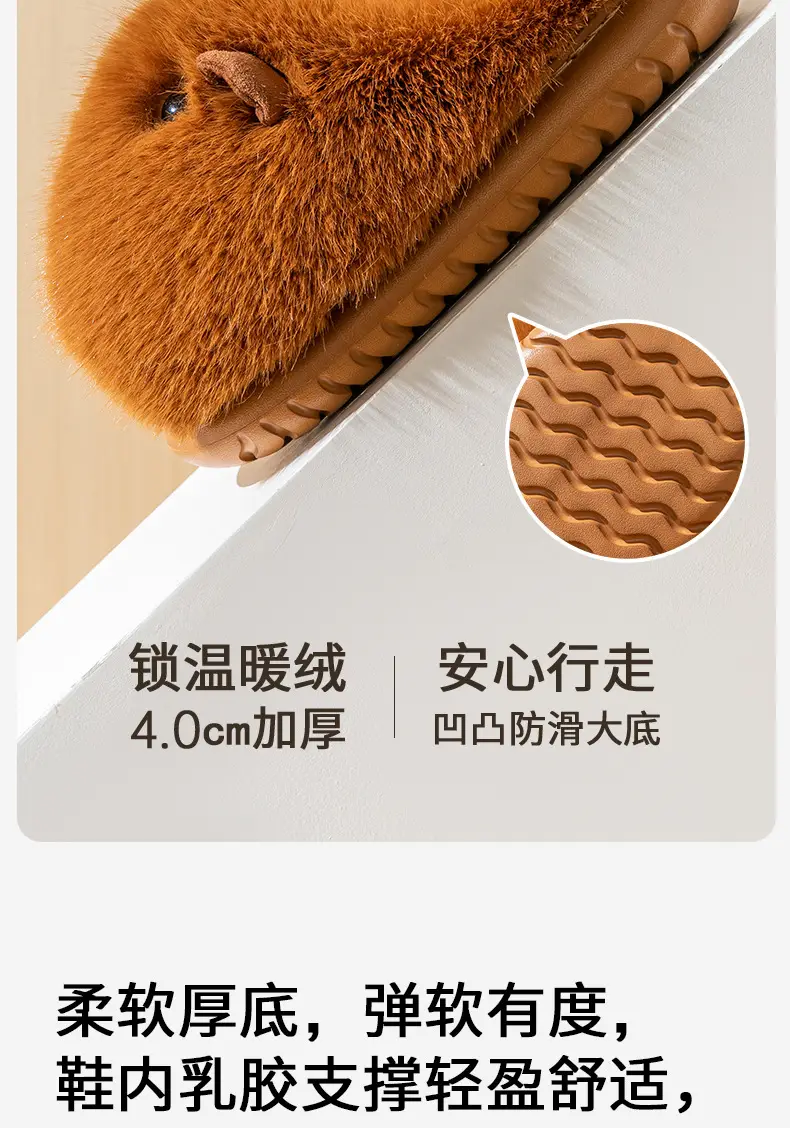 2025 New Cotton Slippers for Women, Winter Fashion, Cute Capybara Cartoon, Indoor Home Plush Thick-Soled Warm Slippers — feature 13