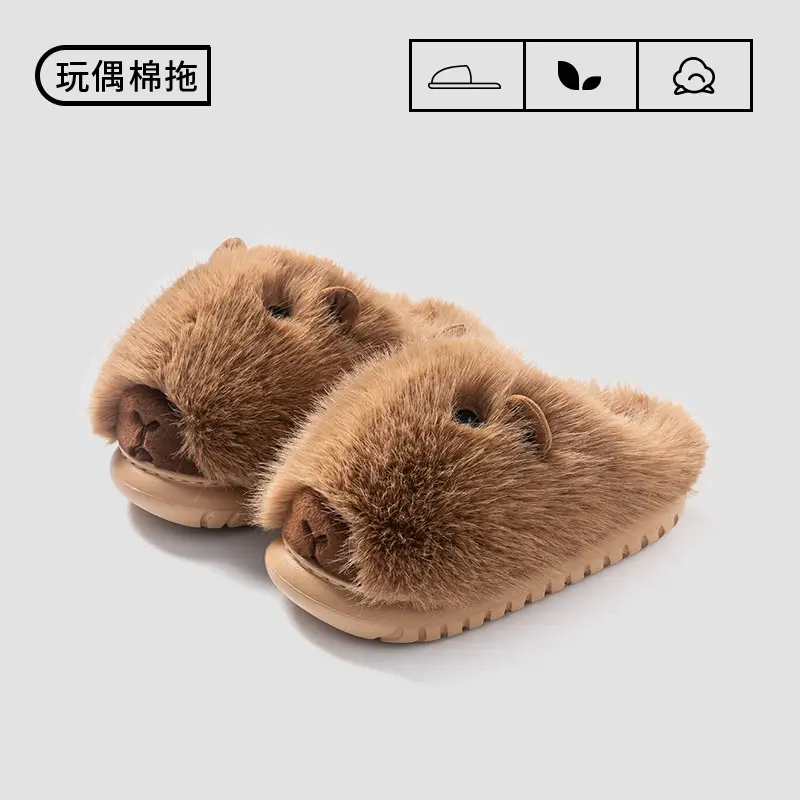 2025 New Cotton Slippers for Women, Winter Fashion, Cute Capybara Cartoon, Indoor Home Plush Thick-Soled Warm Slippers