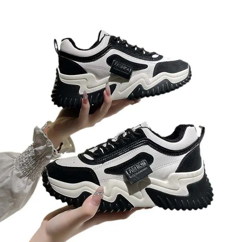 Women's Dad Sneakers Ins 2025 Spring and Autumn New Versatile Color-Blocking Thick-Soled Height-Increasing Casual Sports Shoes Trendy