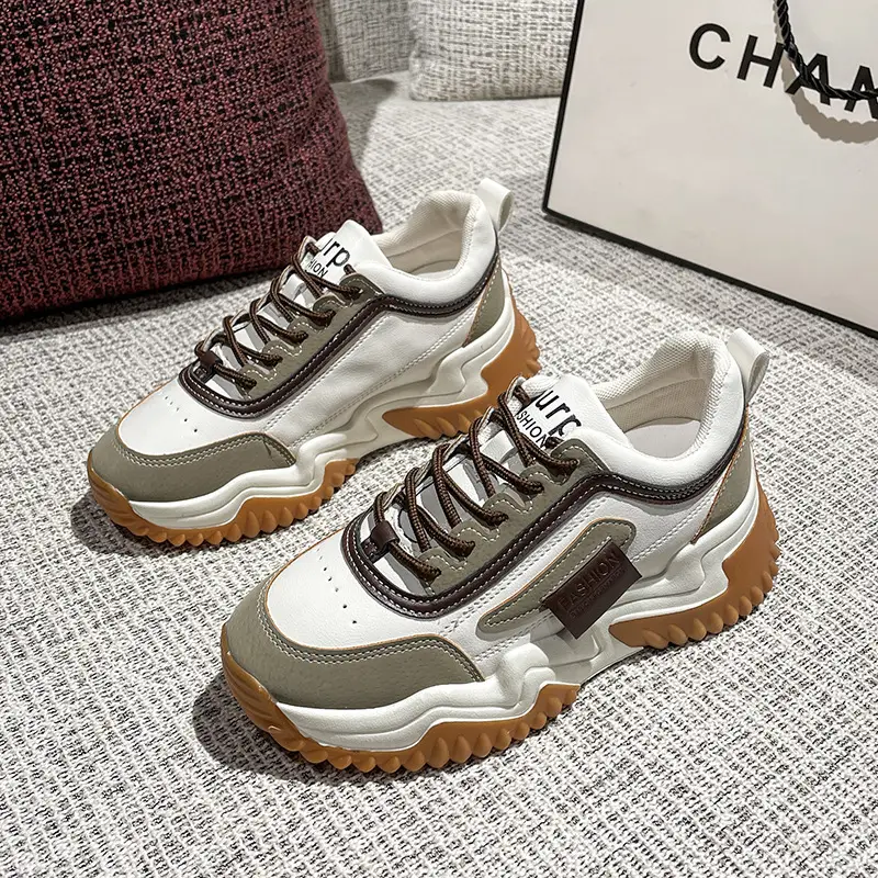 Women's Dad Sneakers Ins 2025 Spring and Autumn New Versatile Color-Blocking Thick-Soled Height-Increasing Casual Sports Shoes Trendy