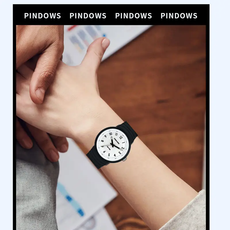 PINDOWS Quartz Watch Light Blue Silicone Band — feature 11