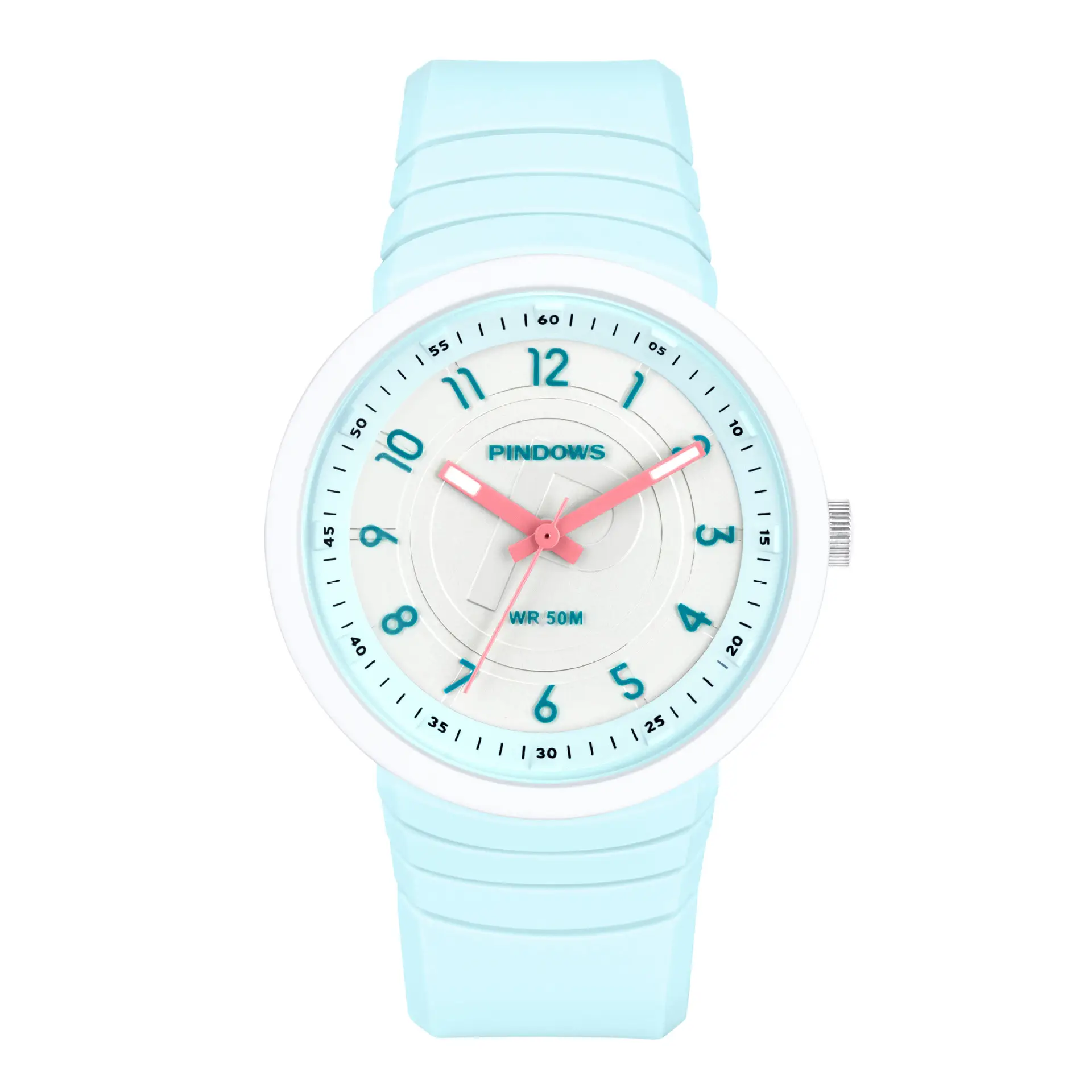 PINDOWS Quartz Watch Light Blue Silicone Band - Image 3