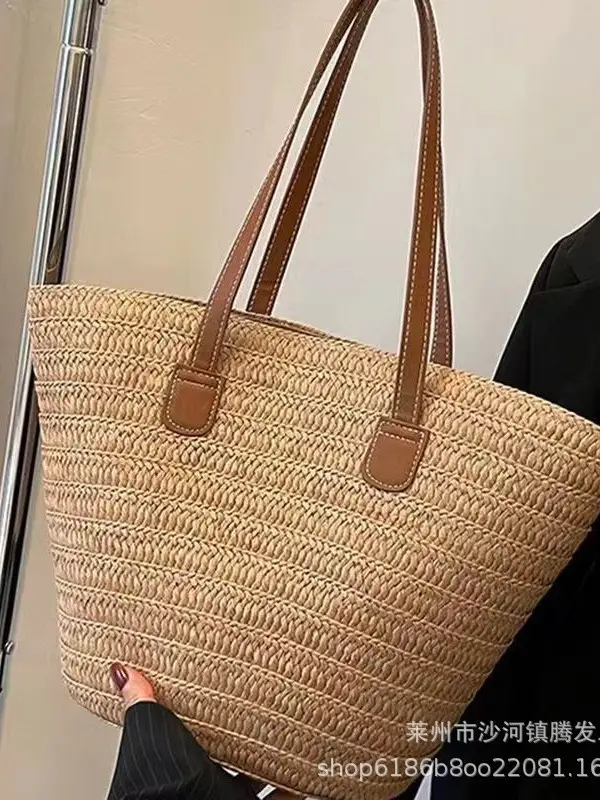 Women Straw Shoulder Bag Large Capacity Beach Commute - Image 2