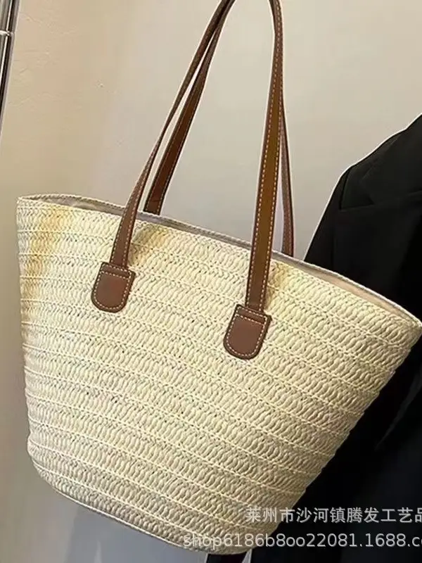 Women Straw Shoulder Bag Large Capacity Beach Commute - Image 3